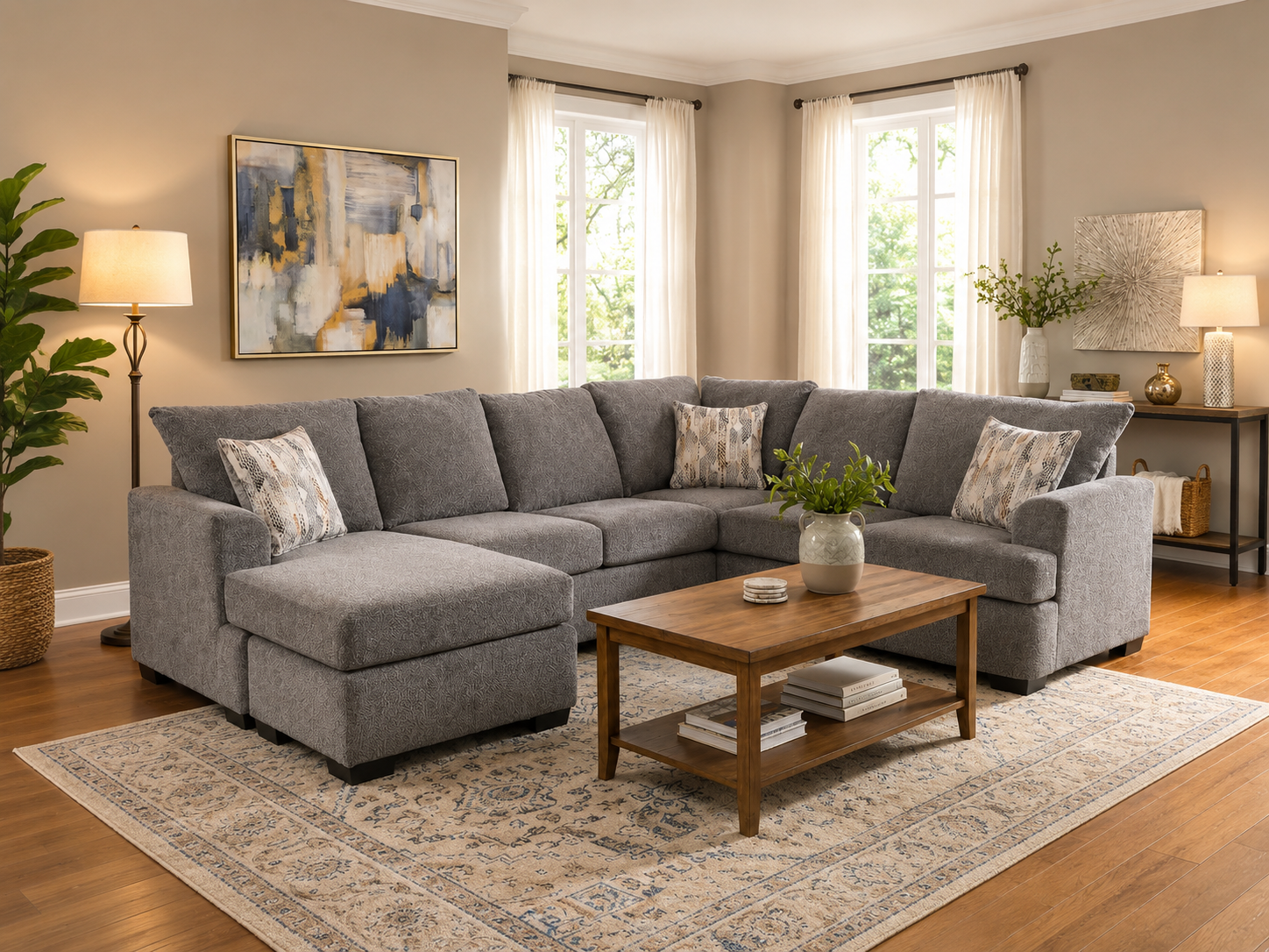 Logan Nickel Grey Sectional Sofa with Chaise