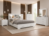 White LED Bookcase Storage Bedroom Set (Bed + Dresser + Mirror + Nightstand)