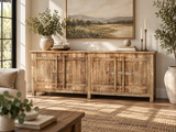 Natural Brown 87-Inch Reclaimed Wood 4-Door Sideboard with Wooden Latches