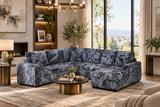 Grey Coduroy 3-Piece Sectional Sofa with Right Chaise — Textured Plush Fabric