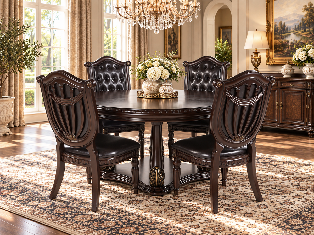 5‑Piece Dark Cherry Traditional Round Dining Set