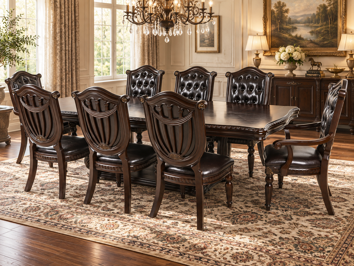 9-Piece Dark Cherry Formal Dining Set with Shield Back Chairs
