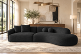 Modern Black Bouclé Curved Sectional Sofa with Chaise