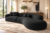 Modern Black Bouclé Curved Sectional Sofa with Chaise