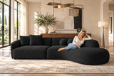 Modern Black Bouclé Curved Sectional Sofa with Chaise