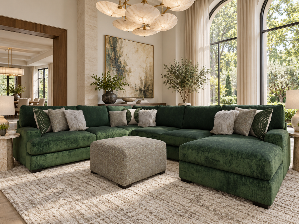 Corinthian Oversized Chenille 3‑Piece Sectional Sofa with Chaise