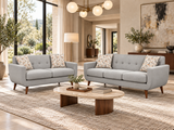 Gray 2-Piece Sofa & Loveseat Set with Tufted Backs & Wood Legs