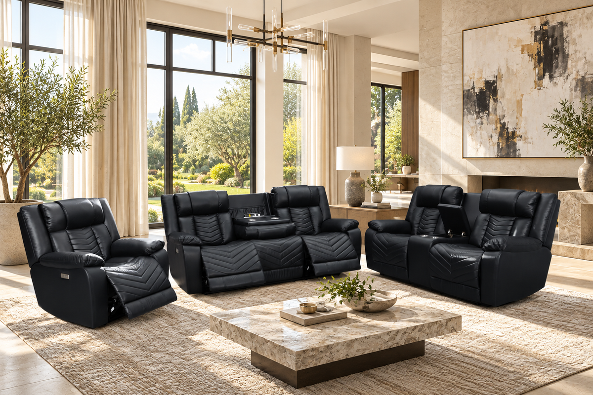 Contemporary 3-Piece Black Power Reclining Living Room Set