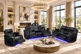 Black Dual Power Reclining 3-Piece Living Room Set with Power Headrests, LED, Speakers & Wireless Charging