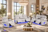 Modern Ice Grey 3-Piece Power Reclining Set w/ Power Headrests, LED Lighting, Wireless Charging, Bluetooth Speakers + USB Ports