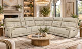 Beige Power Reclining Sectional with Top Grain Leather Seating
