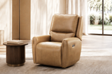 Brown Top-Grain Leather Power Swivel Glider Recliner with Power Headrest