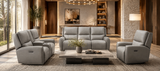 Gray Top‑Grain Leather 2‑Piece Dual‑Power Reclining Sofa & Loveseat Set