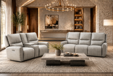 Gray Top‑Grain Leather 2‑Piece Dual‑Power Reclining Sofa & Loveseat Set