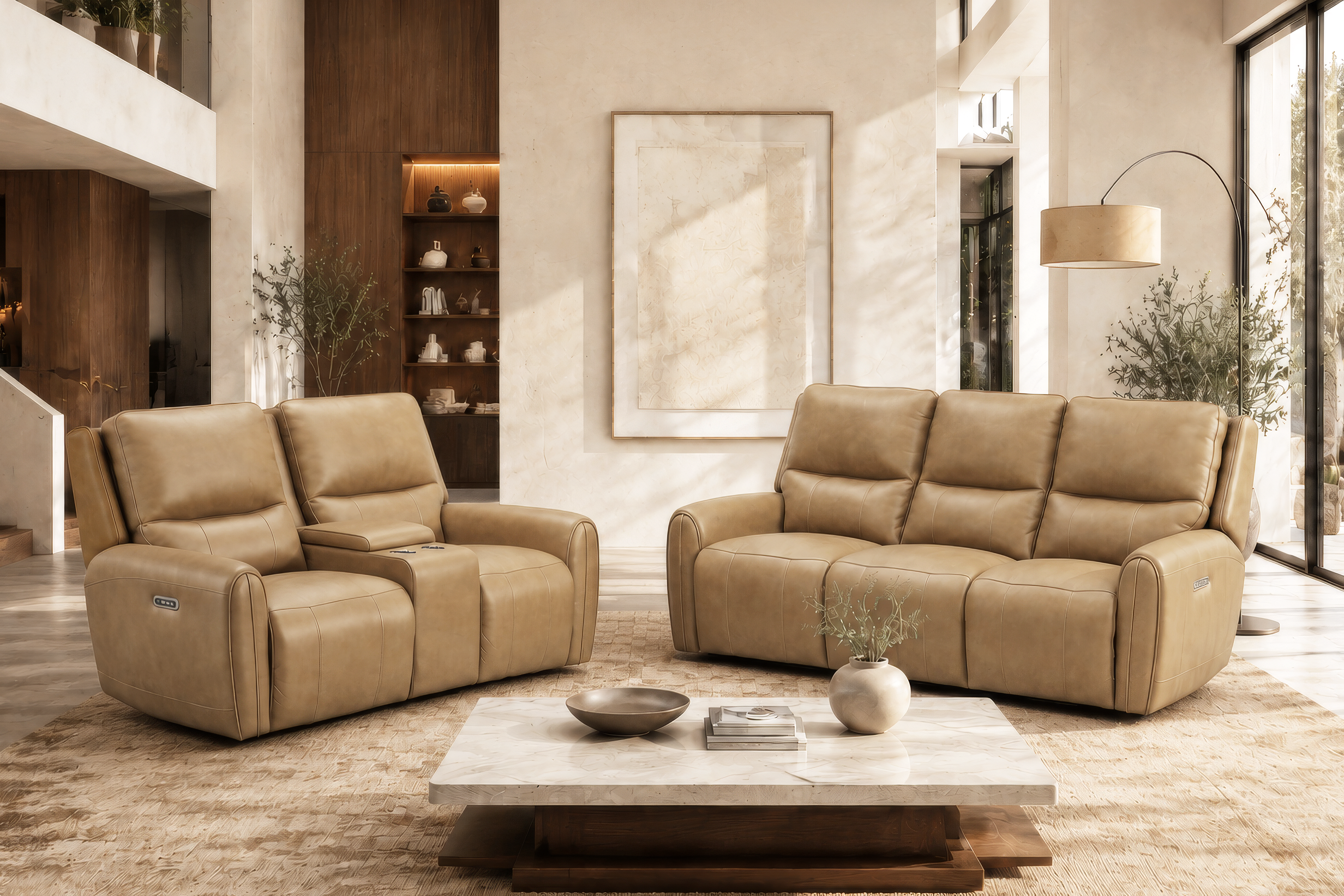 Brown Top‑Grain Leather 2‑Piece Dual‑Power Reclining Sofa & Loveseat Set