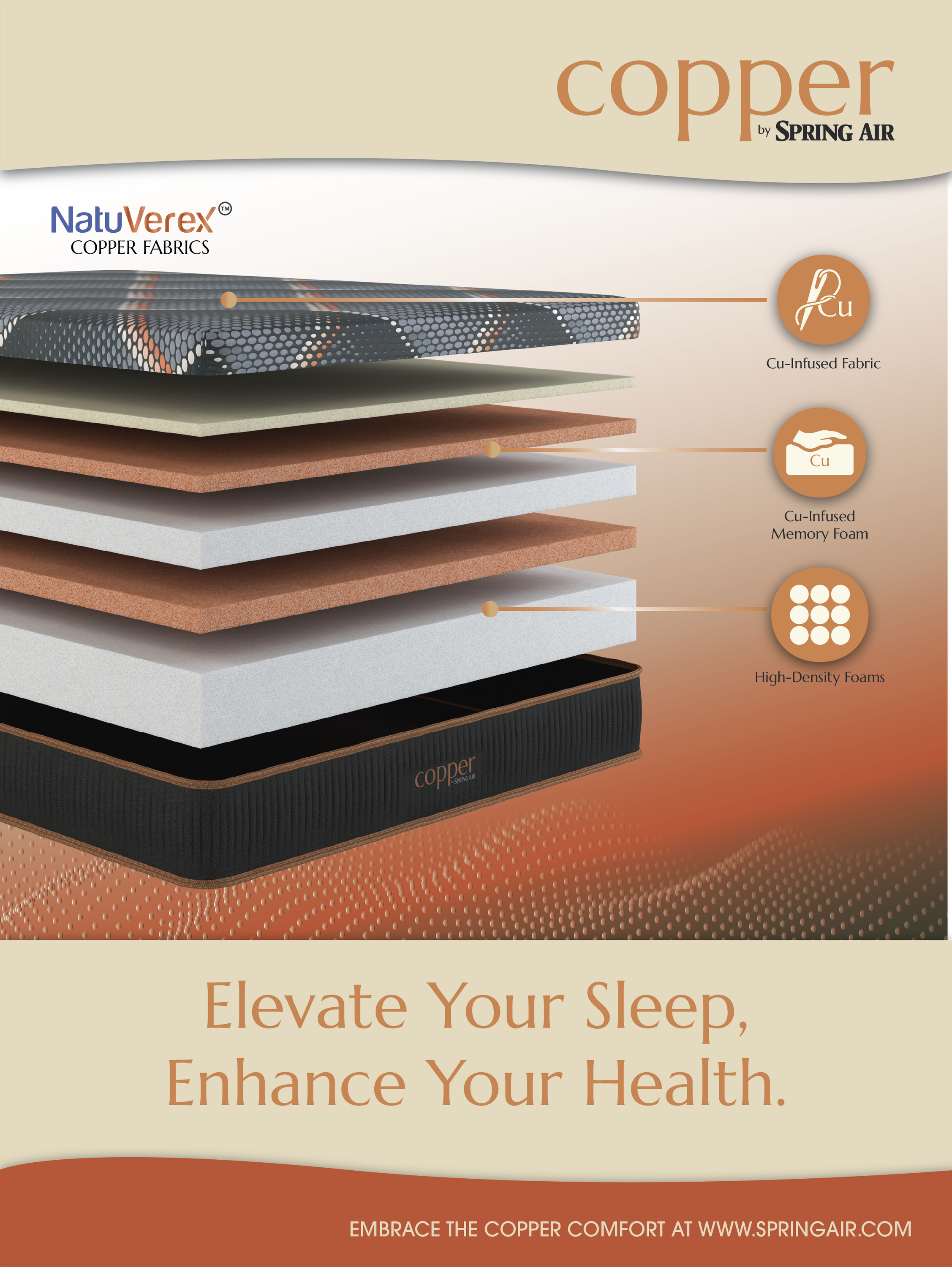 Safford Memory Foam Medium Mattress - Copper