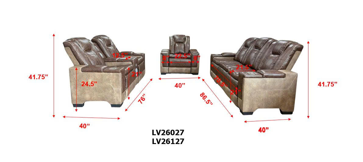Brown & Light Brown 3-Piece Power Reclining Living Room Set with Power Headrests, Bluetooth Speakers & LED Lights