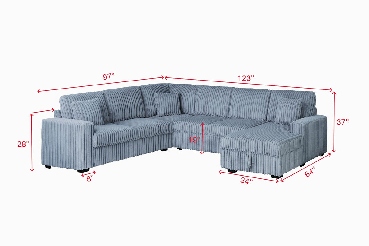 Gray Coduroy 4-Piece Sectional Sofa with Right Chaise