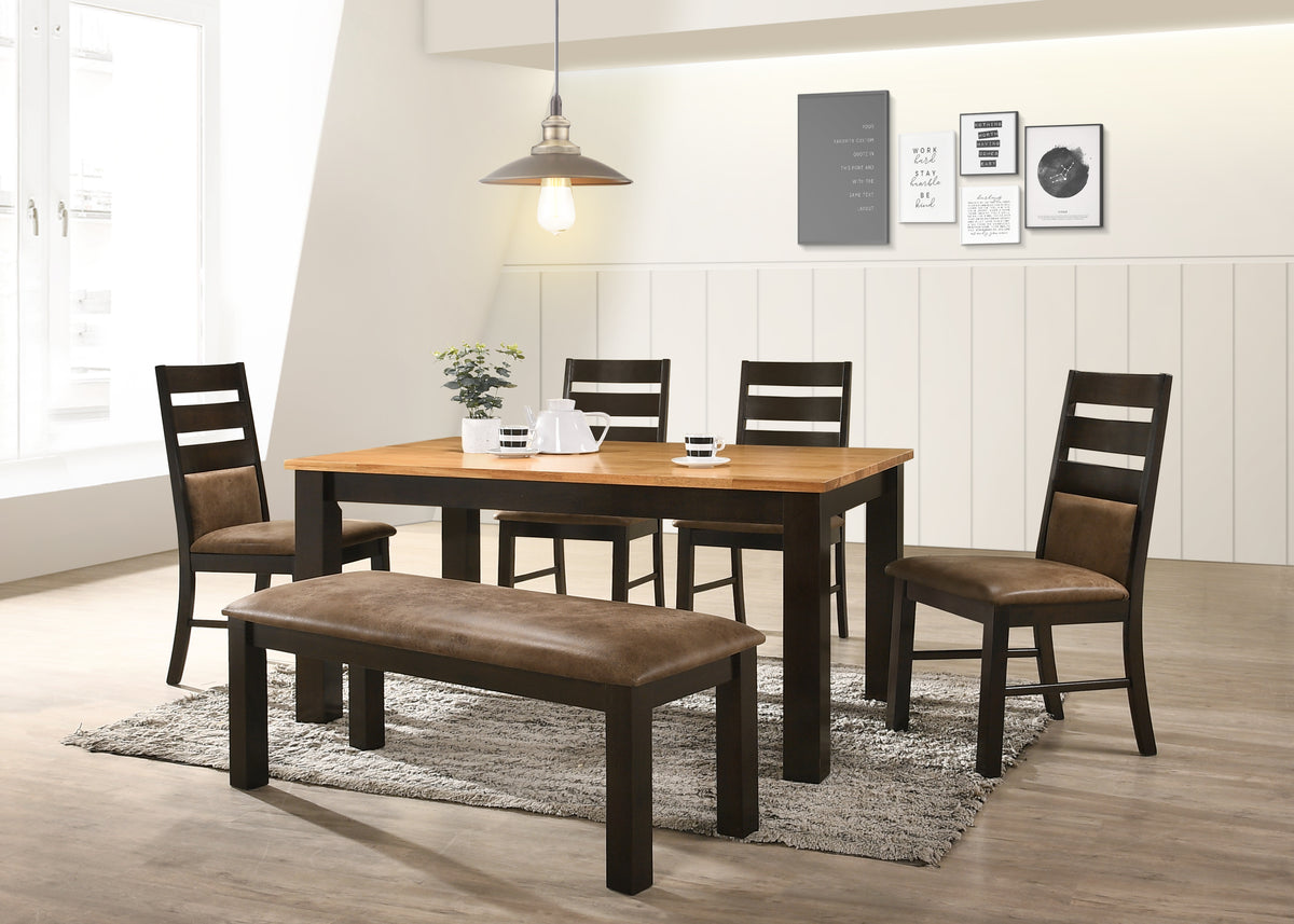 6-Piece Beech & Cappuccino Dining Set with Bench (Table + 4 Chairs + Bench)