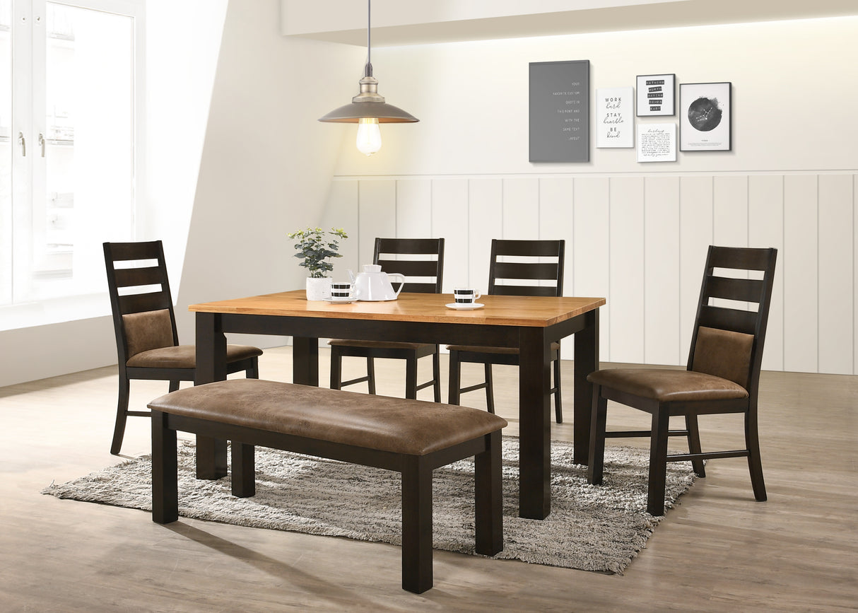 6-Piece Beech & Cappuccino Dining Set with Bench (Table + 4 Chairs + Bench)