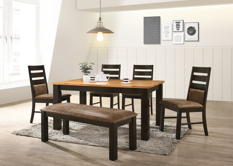 6-Piece Beech & Cappuccino Dining Set with Bench (Table + 4 Chairs + Bench)