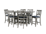 Gray Wood 7-Piece Counter Height Dining Set with Built-In Wine Rack & Storage Shelf