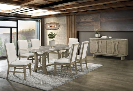 7 Piece Dining Room Set with real marble top by Mollai Collections | Bel Furniture