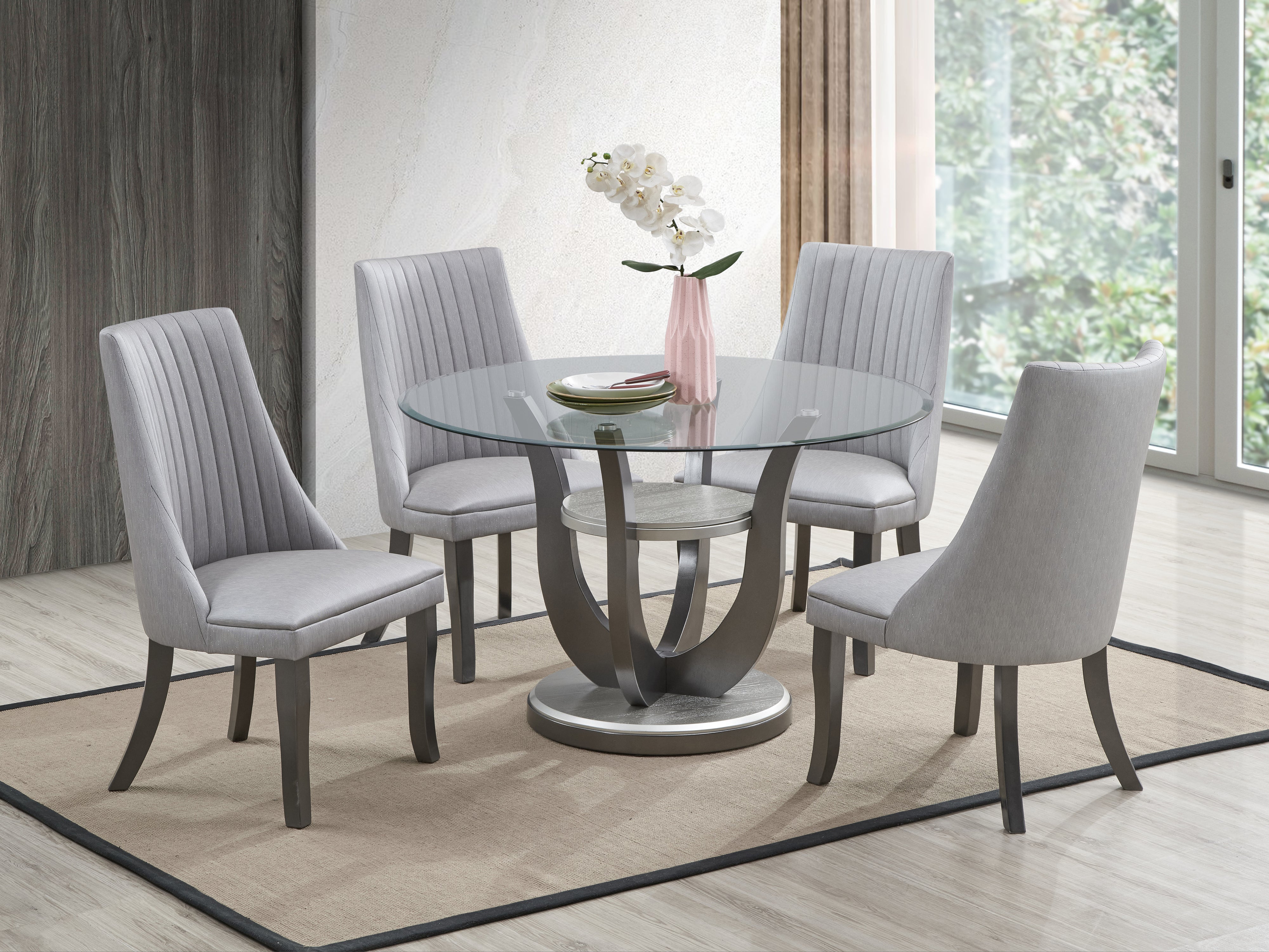 5 Piece Dining Room Set with Round Glass Tabletop