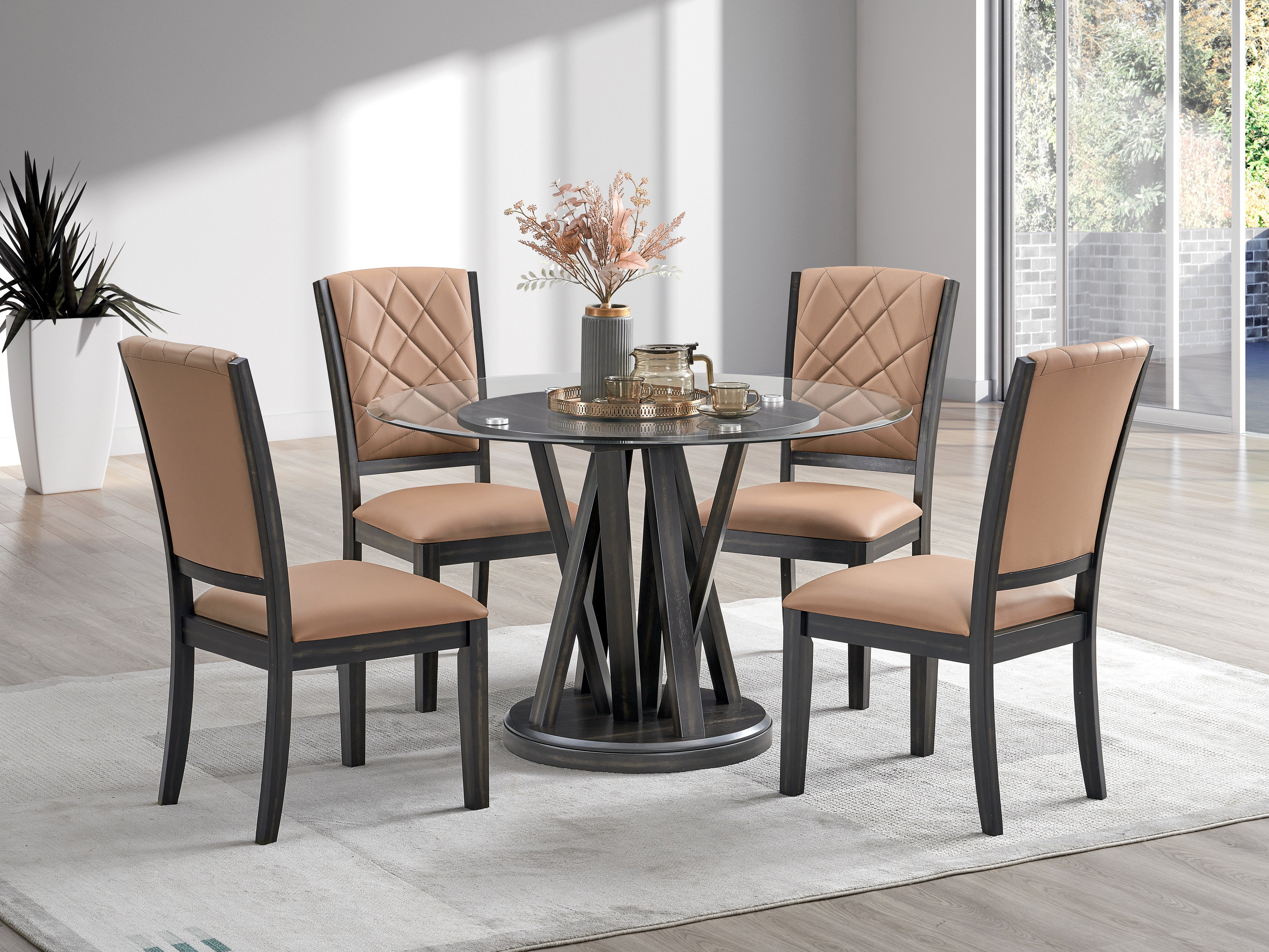 5 Piece Round Glass Dining Table