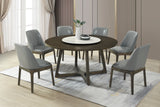 Modern 7-Piece Round Dining Table Set with Faux Marble Lazy Susan and Grey PU Chairs