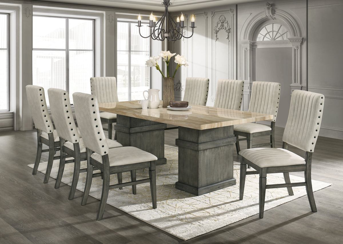 9 Piece Dining Room Set with Faux Marble Tabletop by Mollai Collections | Bel Furniture