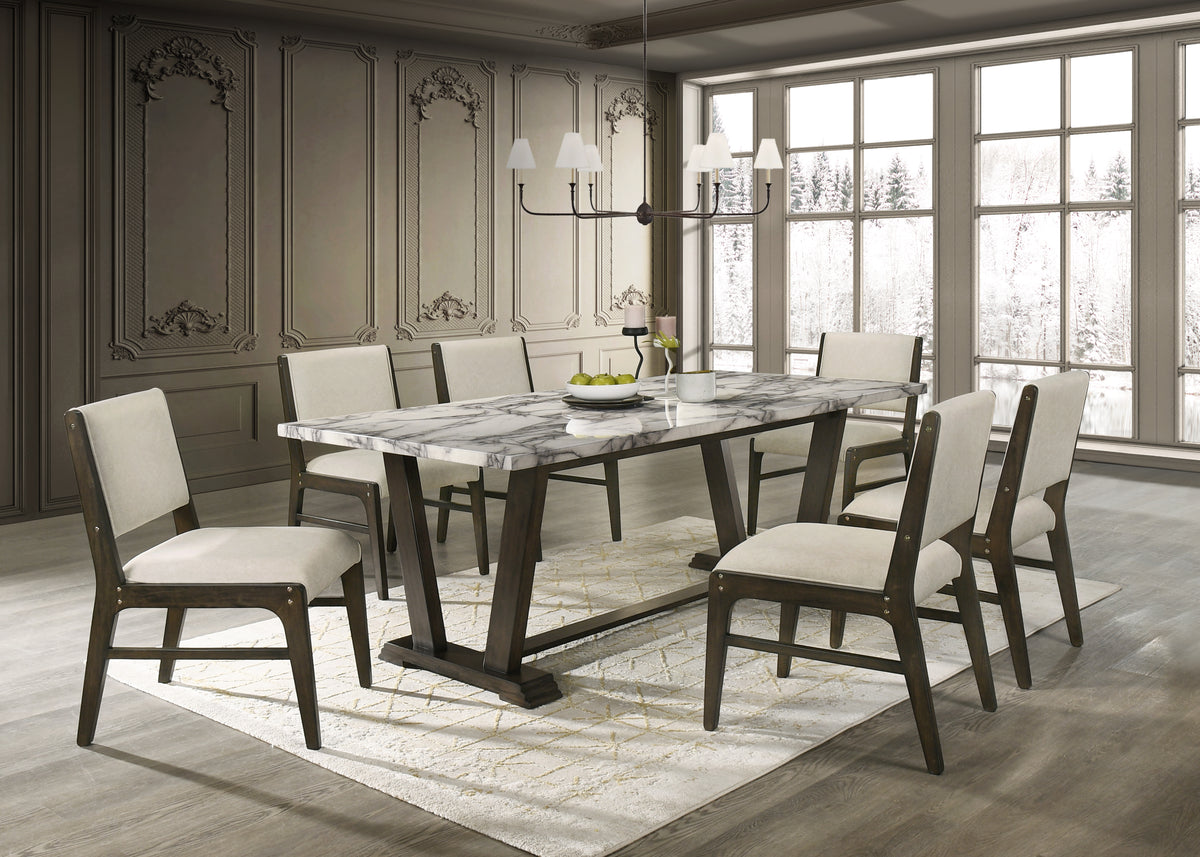 7 Piece Faux Marble Dining Table Set by Mollai Collections | Bel Furniture