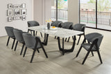 9 Piece Marble-Top Dining Set — Table + 8 Grey Upholstered Side Chairs