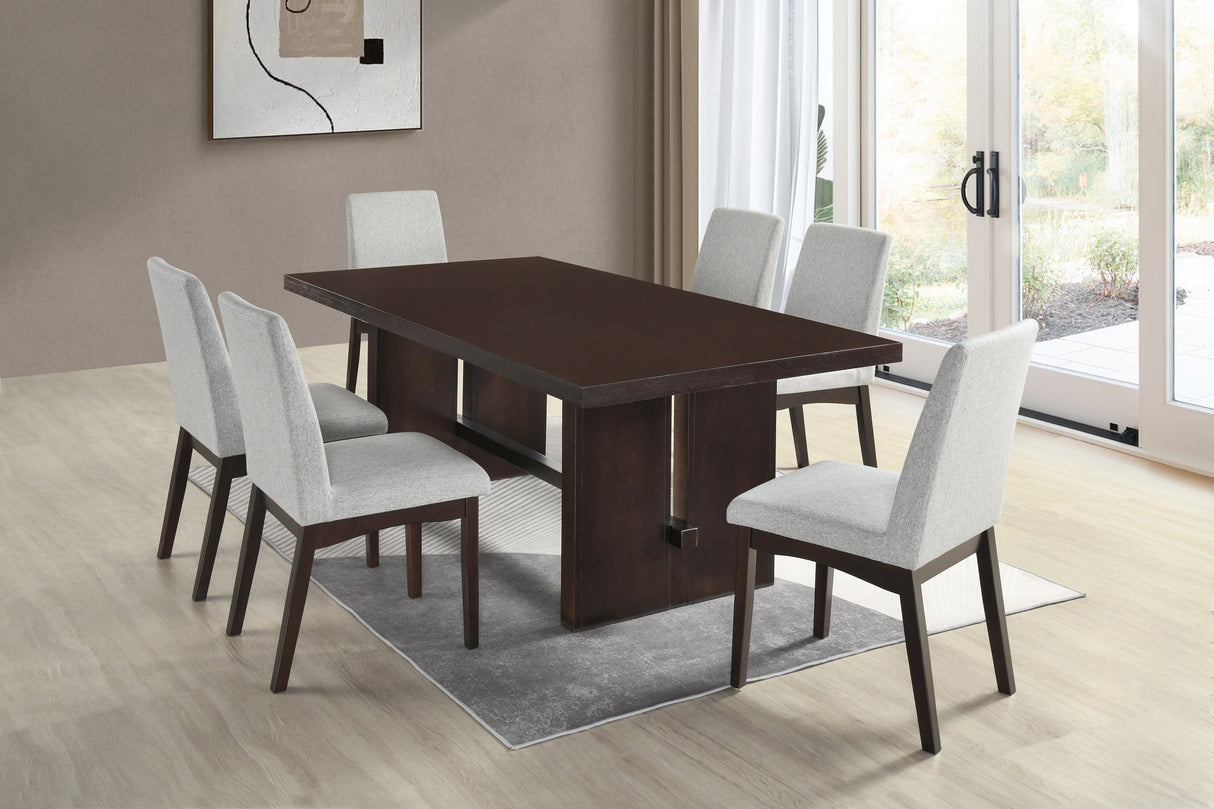 7-Piece Wenge Rectangular Dining Set with Upholstered Side Chairs