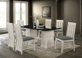 Parisian Elegance 7-Piece Dining Set with Black Faux Marble Top and White Pedestal Base
