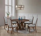 7-Piece Walnut Round Dining Set with Upholstered Side Chairs