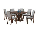 7-Piece Walnut Round Dining Set with Upholstered Side Chairs