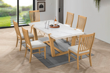 Light Brown 7-Piece Dining Set with Faux-Marble Top & Natural Oak Chairs