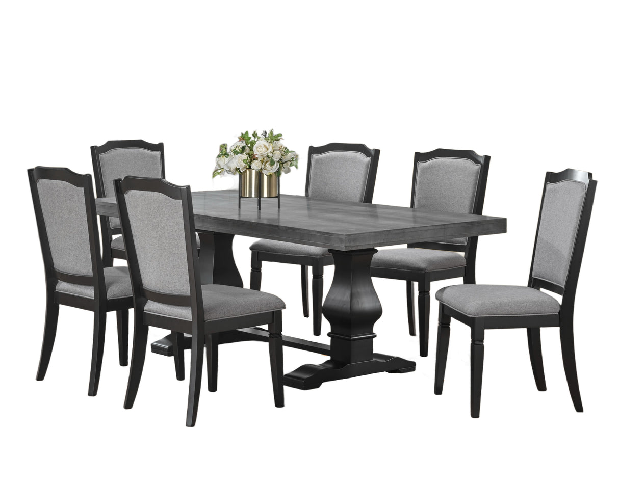 7-Pc Concrete-Look & Black Dining Set with Upholstered Chairs