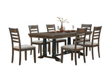 Rustic Brown 7-Piece Dining Room Set with Latte Upholstered Chairs
