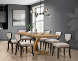 Lenore 7-Piece Two-Tone Dining Set with Sculptural Oak & Black Pedestal Table and Upholstered X-Back Chairs