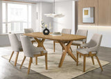 Oak Sculptural Trestle 7-Piece Dining Set with Latte Upholstered Chairs