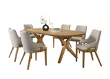 Oak Sculptural Trestle 7-Piece Dining Set with Latte Upholstered Chairs