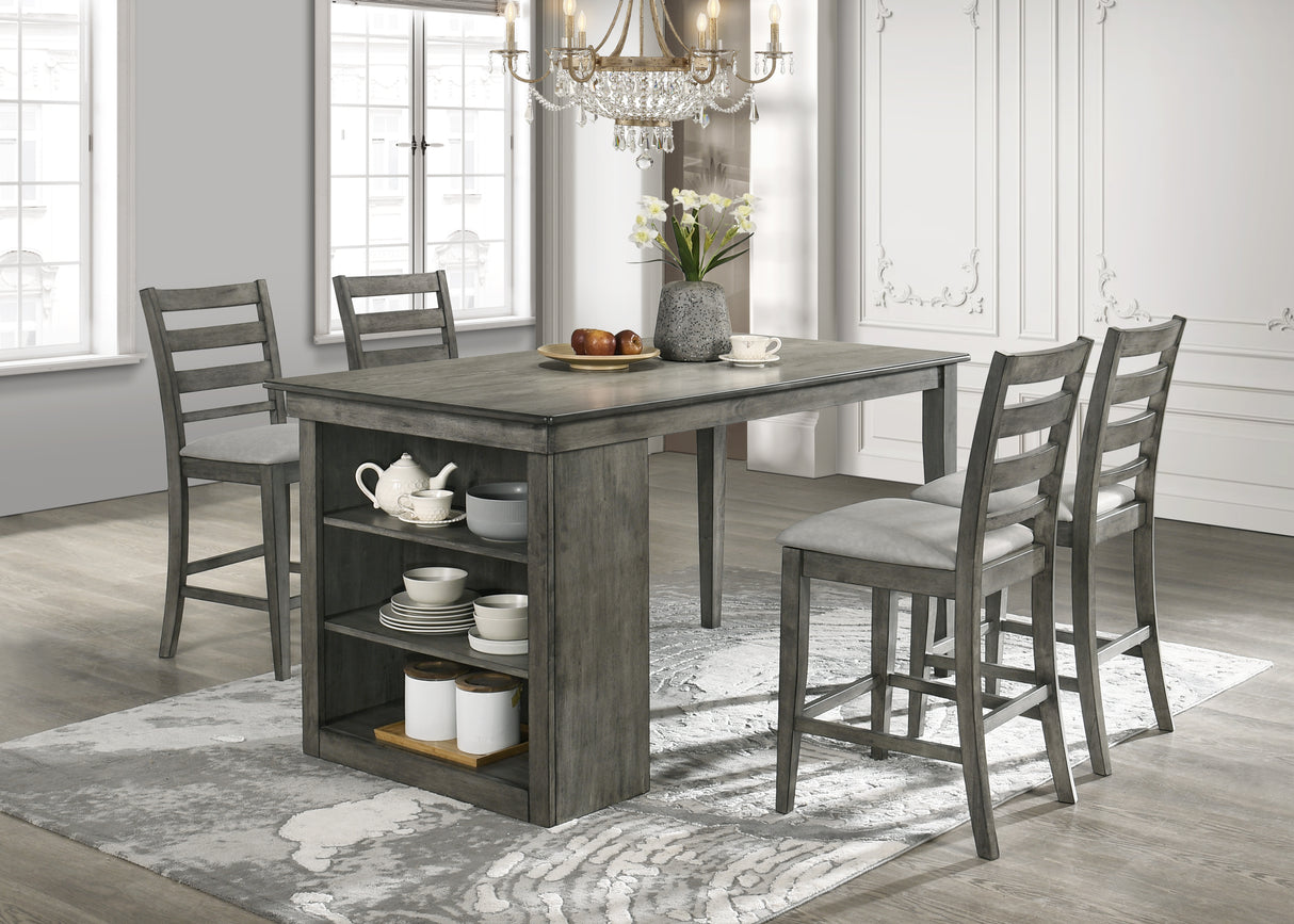 Harborview Antique Gray Counter Height 5-Piece Dining Set with Storage Table