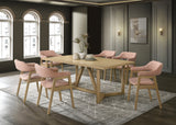 Oak Contemporary 7-Piece Dining Set with Rose Pink Upholstered Chairs