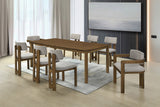 Modern Walnut 9 Pc Dining Set with Gray Linen-Blend Upholstered Chairs (83" Table)
