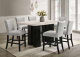 Contemporary Black & Gray 7-Piece Real Marble Top Dining Set with Upholstered Chairs