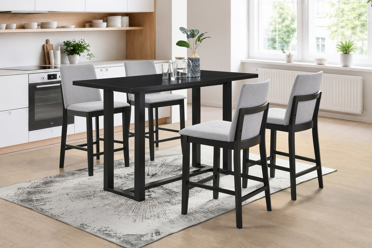 Brookside Modern Walnut & Gray Counter Height 5-Piece Dining Set