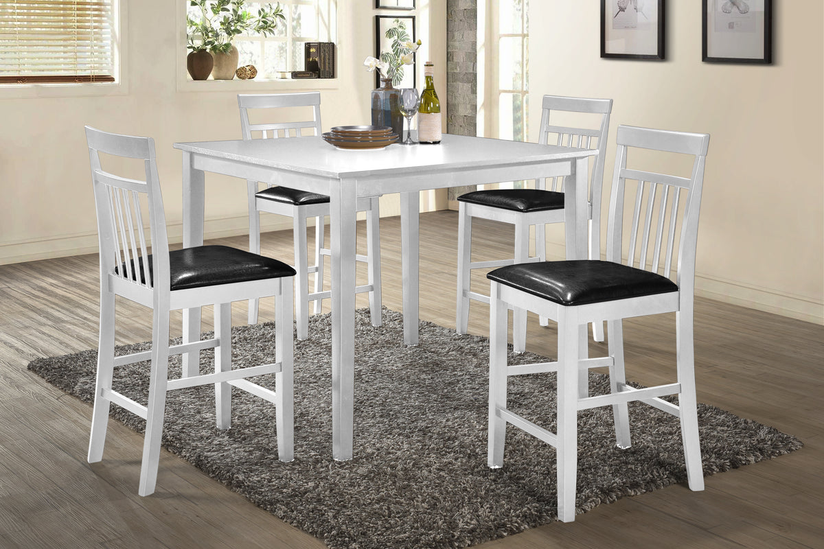 White 5-Piece Counter Height Dining Set with Square Table & Faux Leather Seats