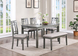 Transitional 6-Piece Dining Room Set with Bench & Upholstered Chairs (Gray)